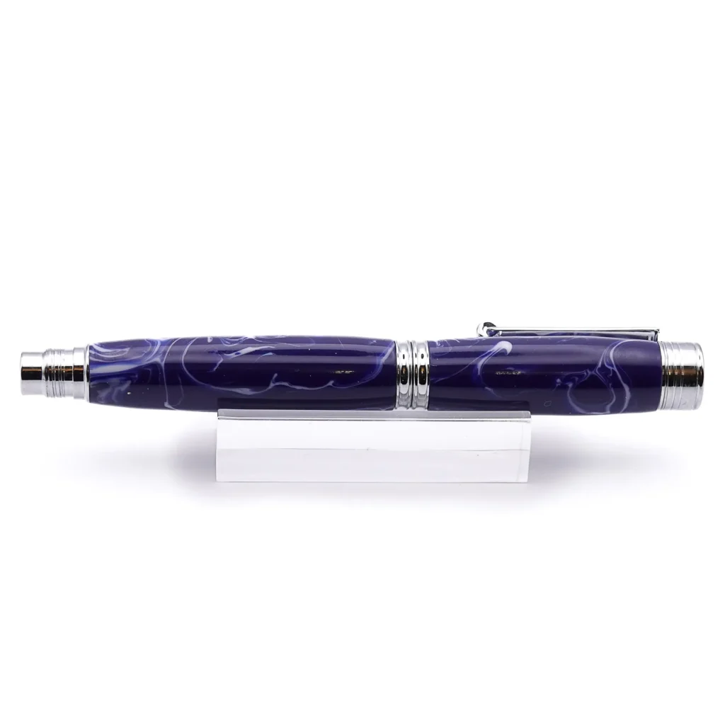 Blue and White Fountain Pen with Chrome Plated Fittings (923)