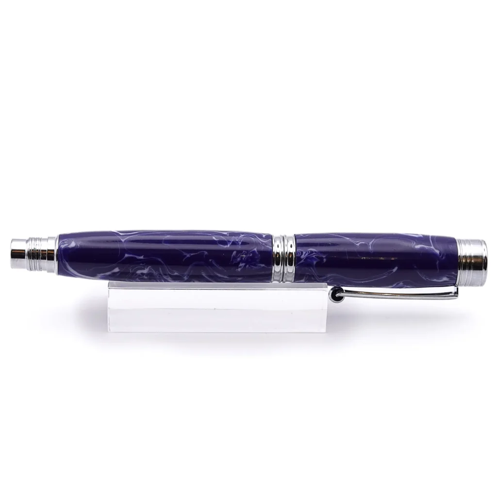 Blue and White Fountain Pen with Chrome Plated Fittings (923)