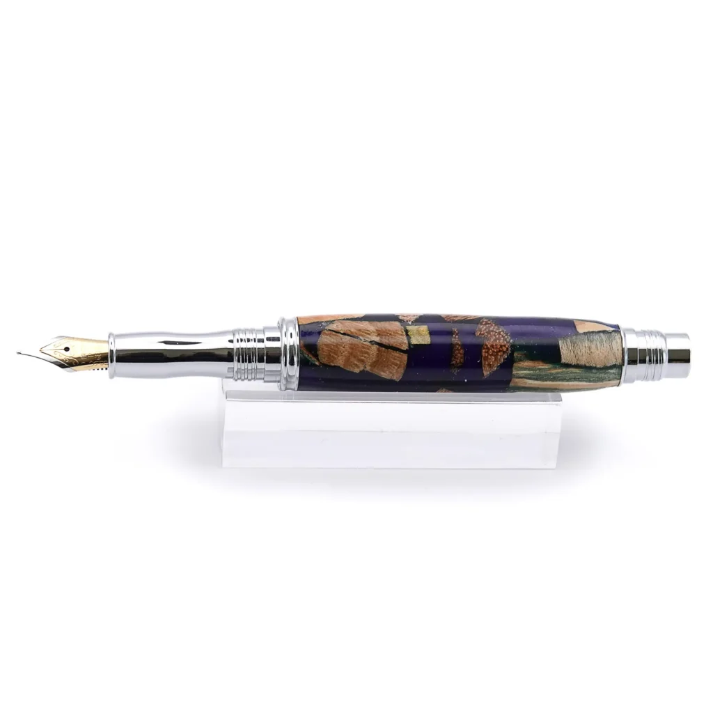 Blue Scrap Wood Fountain Pen with Chrome Plated Fittings (938)