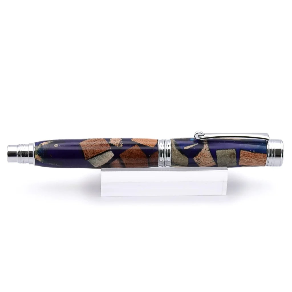 Blue Scrap Wood Fountain Pen with Chrome Plated Fittings (938)