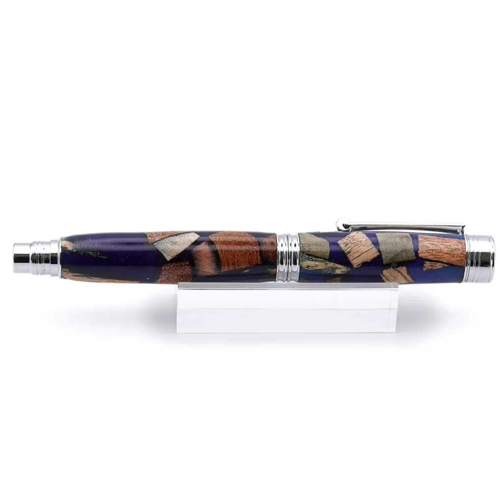 Blue Scrap Wood Fountain Pen with Chrome Plated Fittings (938)