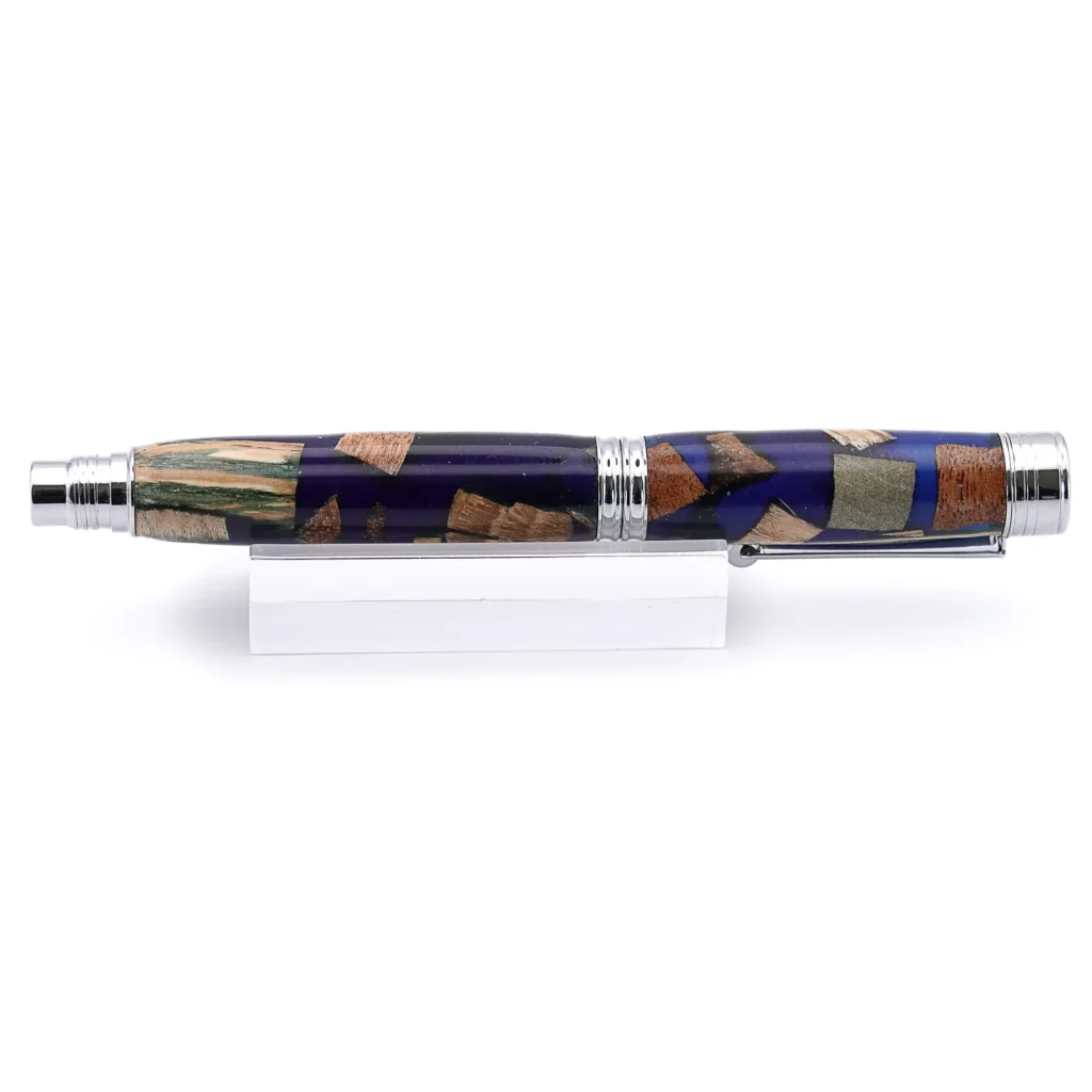 Blue Scrap Wood Fountain Pen with Chrome Plated Fittings (938)