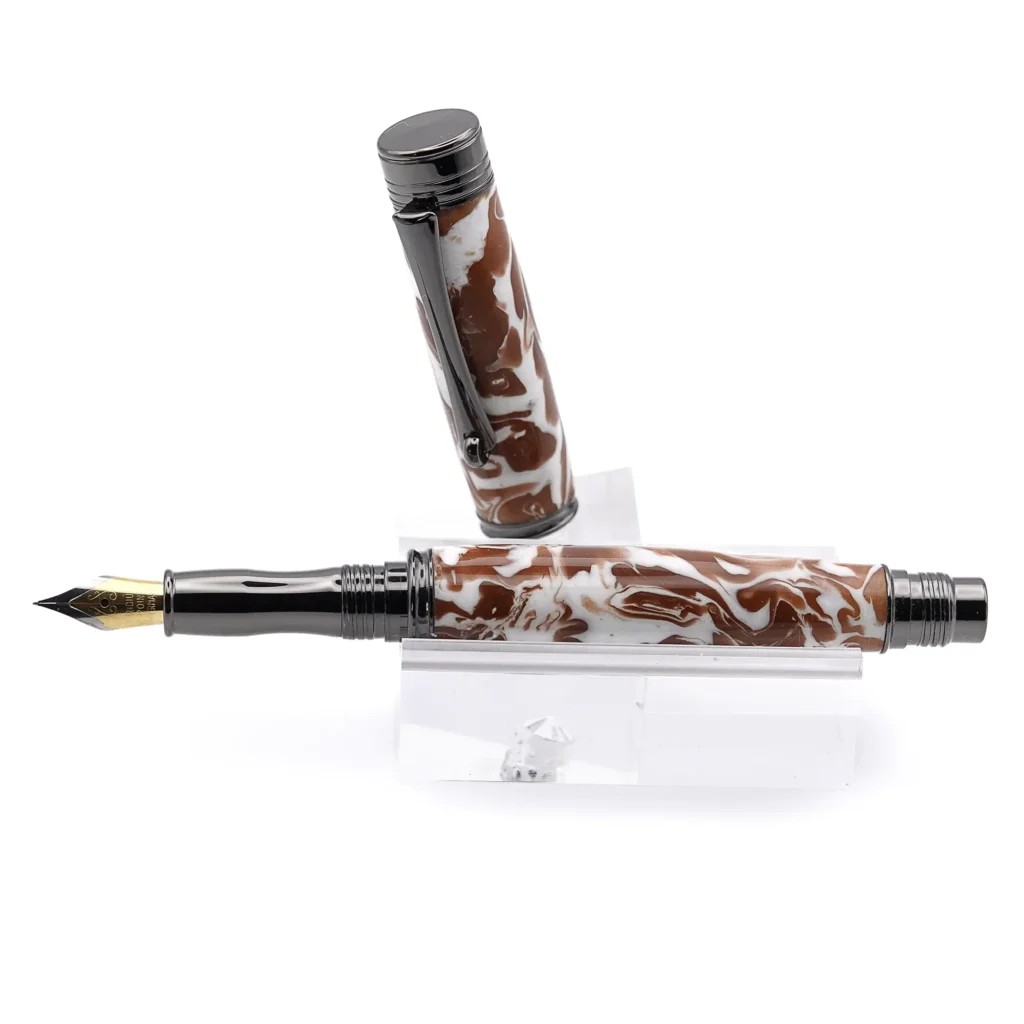 Brown and White Fountain Pen with Gun Metal Fittings (939)