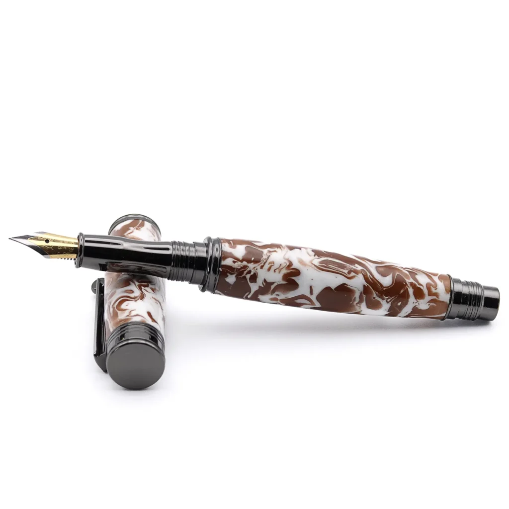 Brown and White Fountain Pen with Gun Metal Fittings (939)