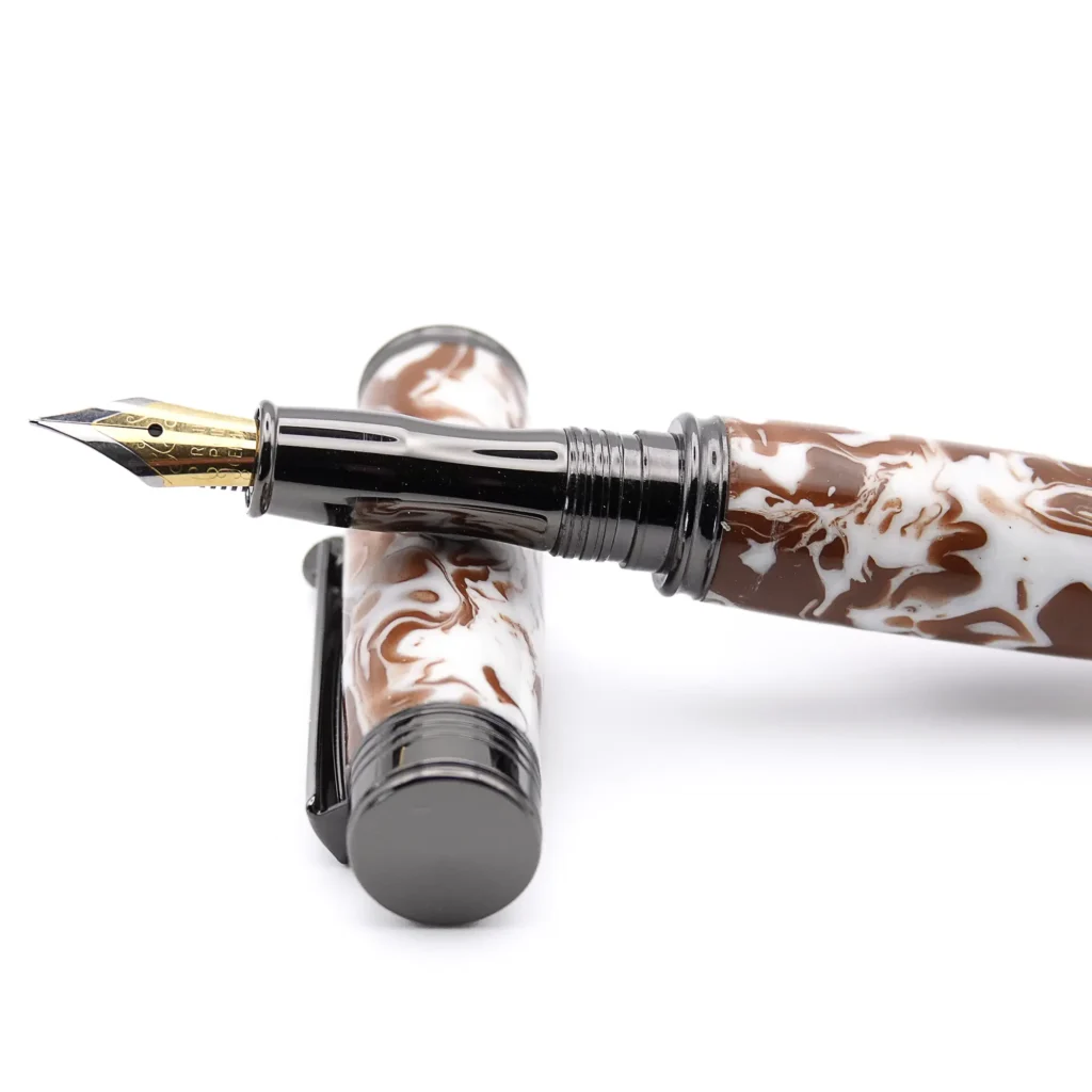 Brown and White Fountain Pen with Gun Metal Fittings (939)