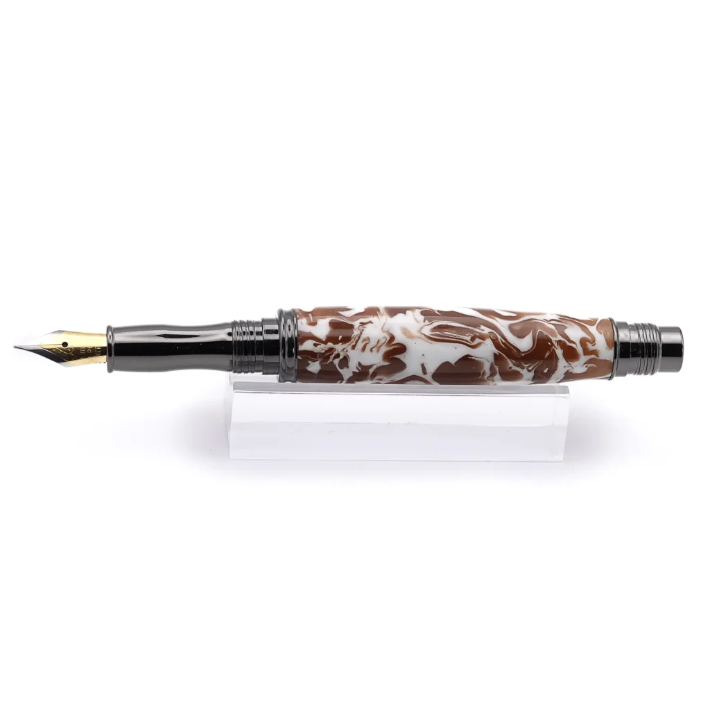 Brown and White Fountain Pen with Gun Metal Fittings (939)
