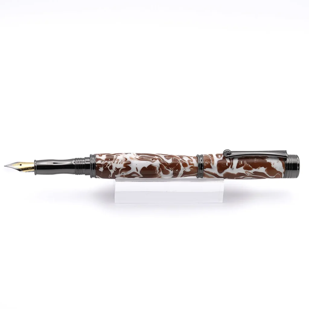 Brown and White Fountain Pen with Gun Metal Fittings (939)