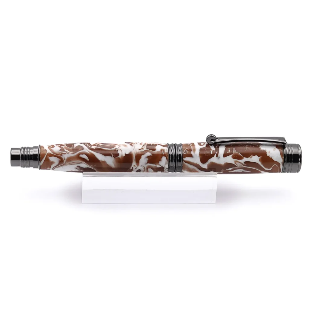 Brown and White Fountain Pen with Gun Metal Fittings (939)