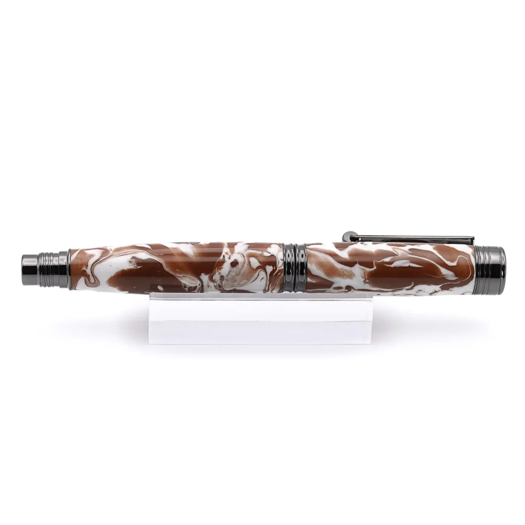 Brown and White Fountain Pen with Gun Metal Fittings (939)