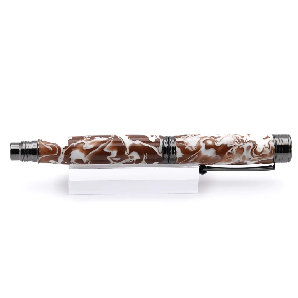 Brown and White Fountain Pen with Gun Metal Fittings (939)