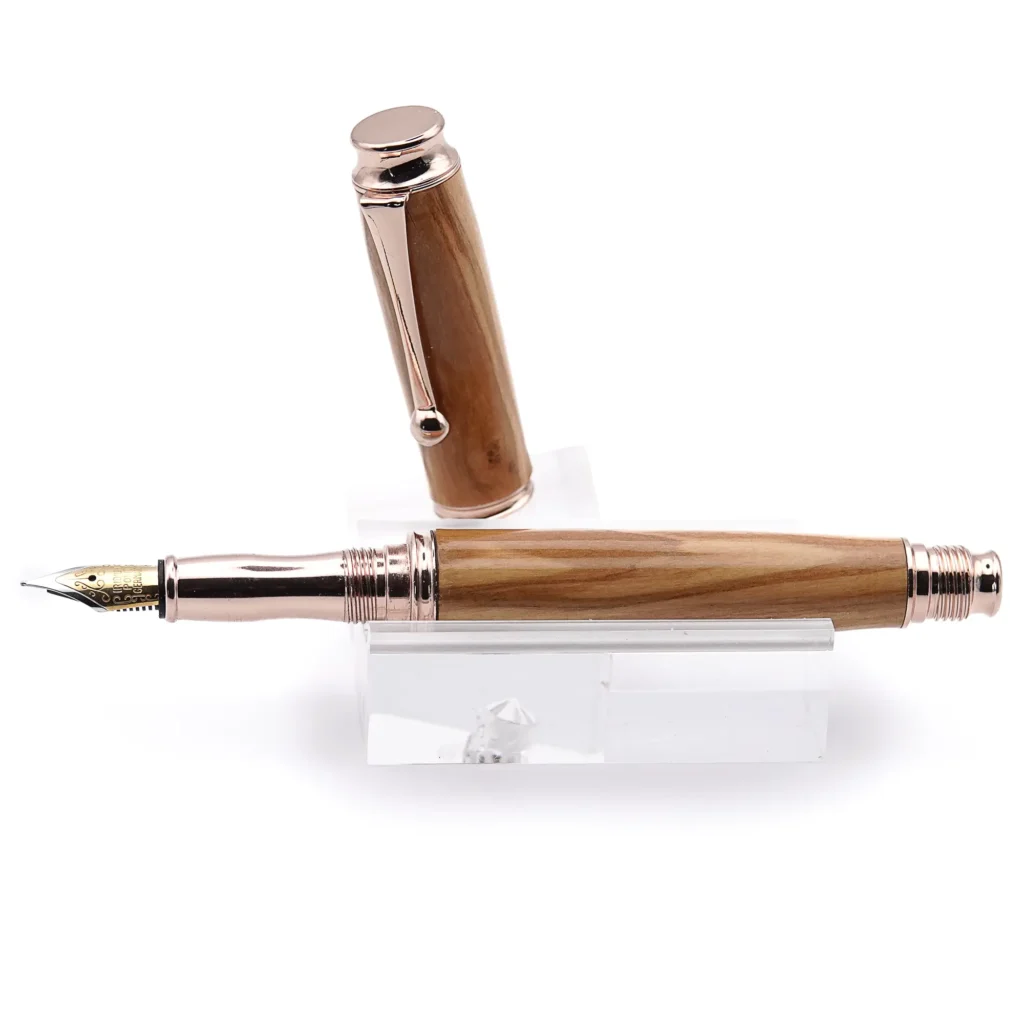 Handmade Olive Wood Fountain Pen with Rose Gold Plated Fittings (957)