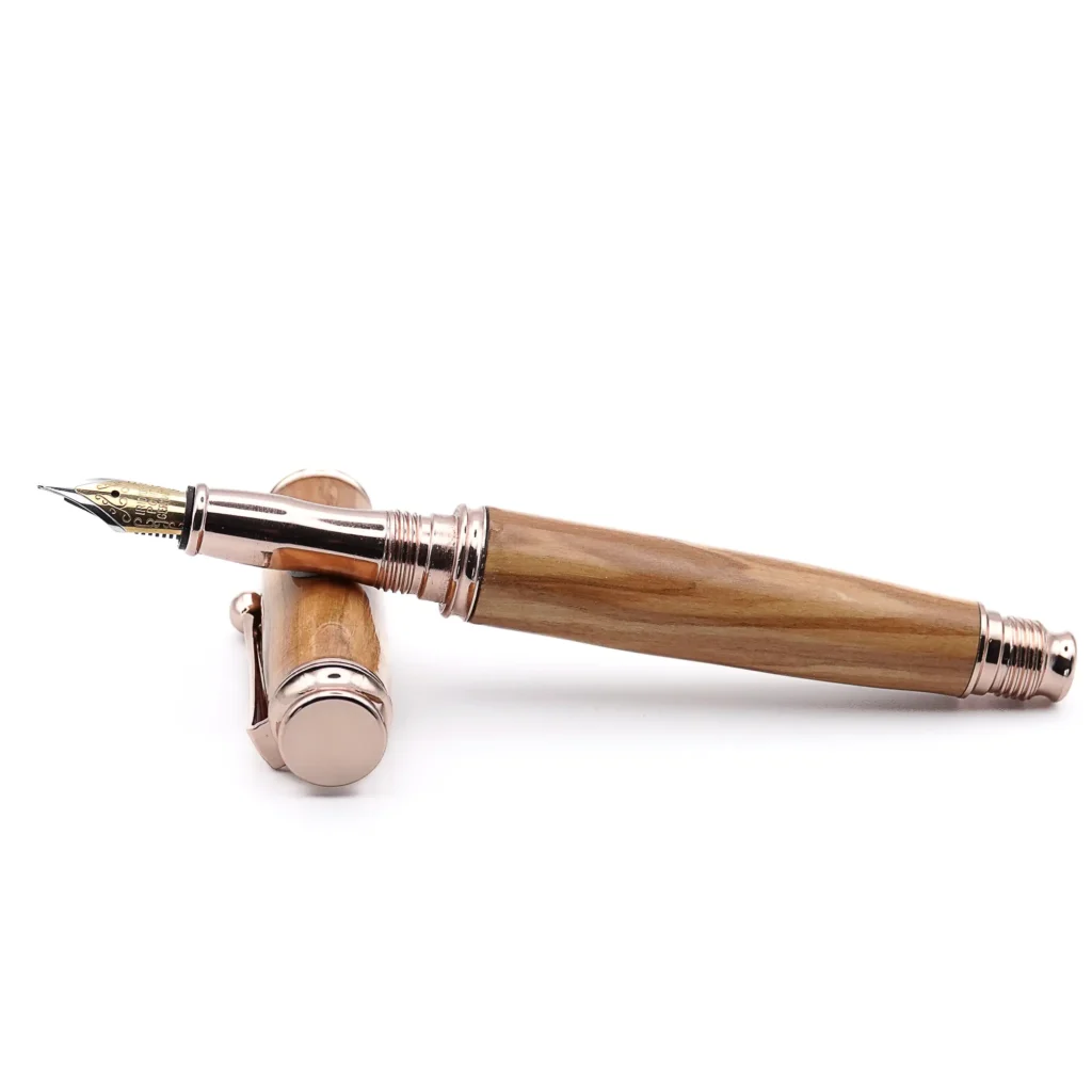 Handmade Olive Wood Fountain Pen with Rose Gold Plated Fittings (957)