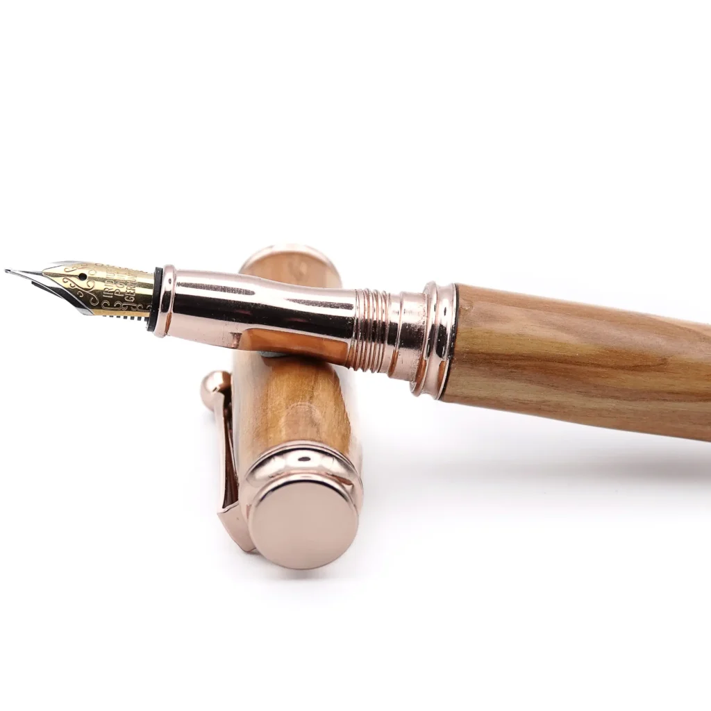 Handmade Olive Wood Fountain Pen with Rose Gold Plated Fittings (957)
