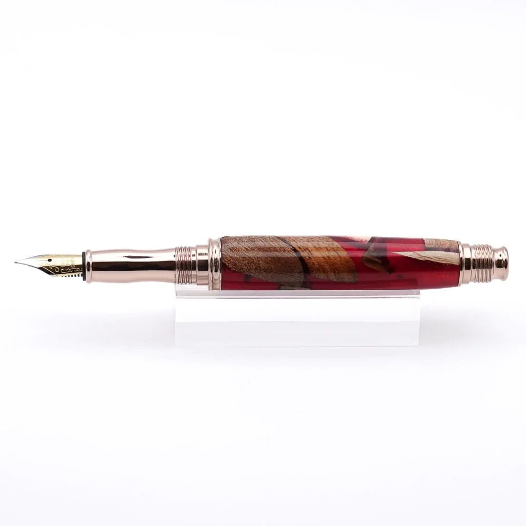 Red Scrap Wood Fountain Pen with Gold Plated Fittings (966)