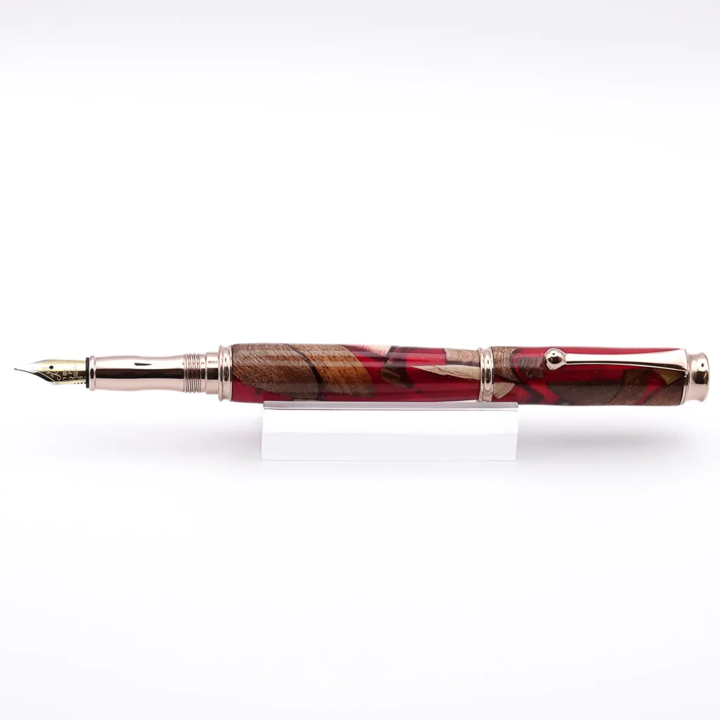 Red Scrap Wood Fountain Pen with Gold Plated Fittings (966)