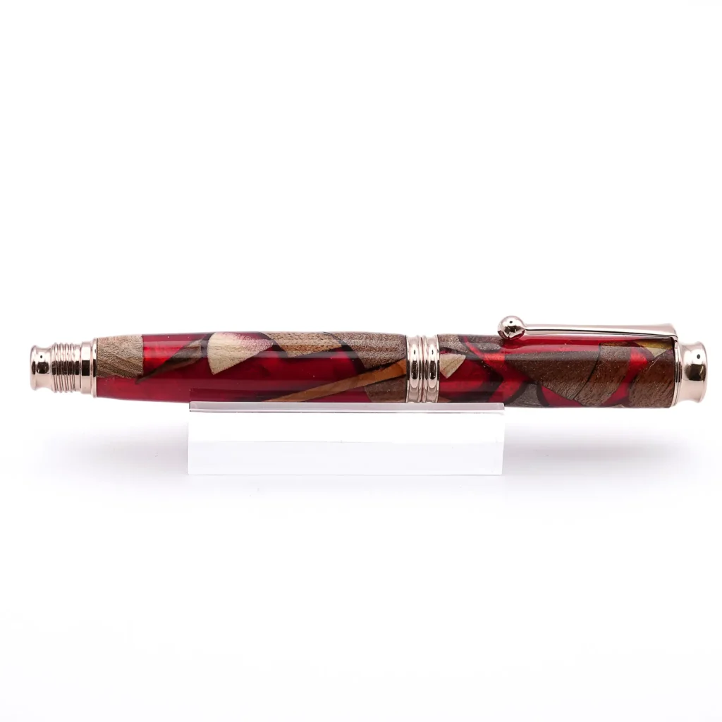 Red Scrap Wood Fountain Pen with Gold Plated Fittings (966)