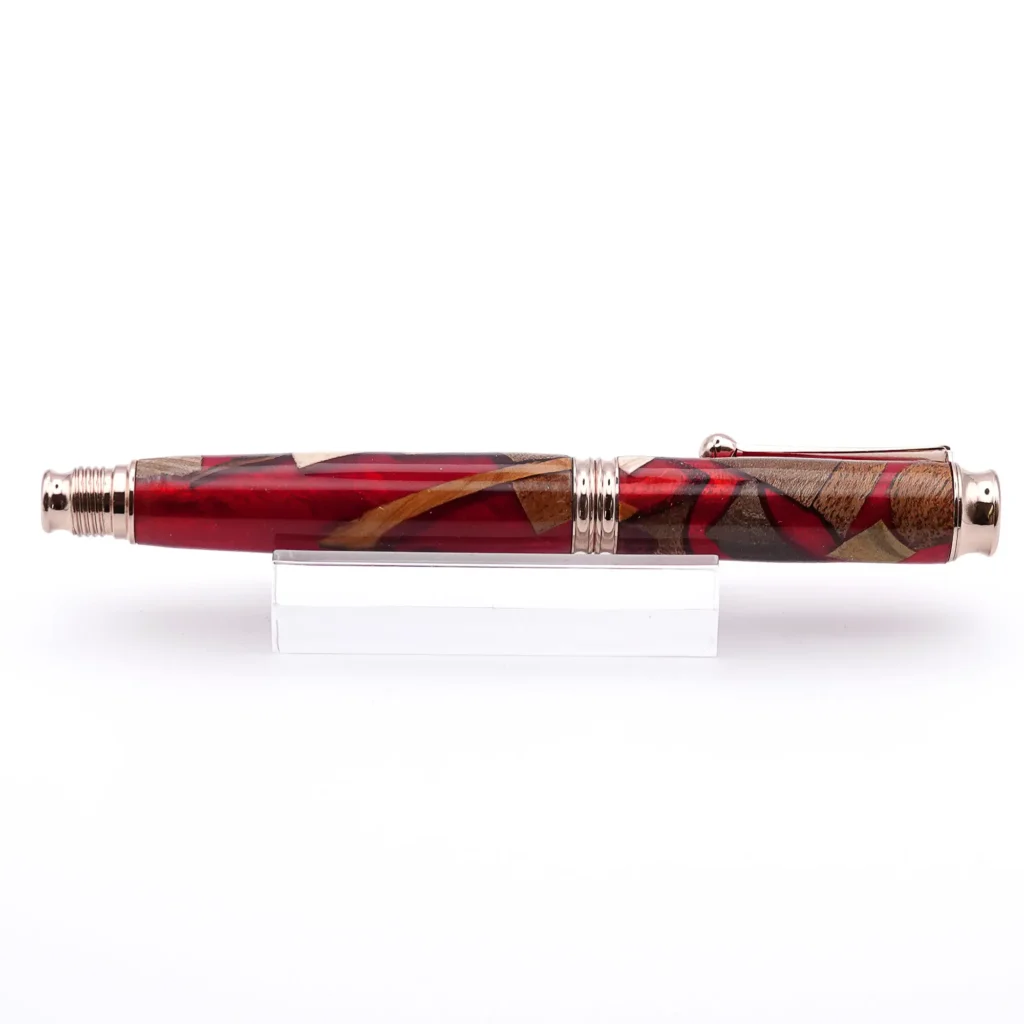 Red Scrap Wood Fountain Pen with Gold Plated Fittings (966)