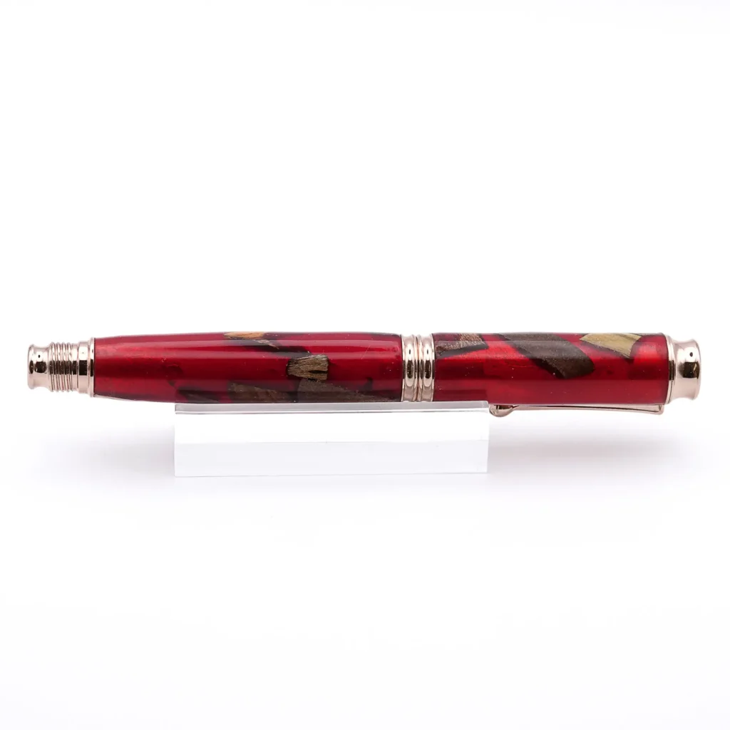 Red Scrap Wood Fountain Pen with Gold Plated Fittings (966)
