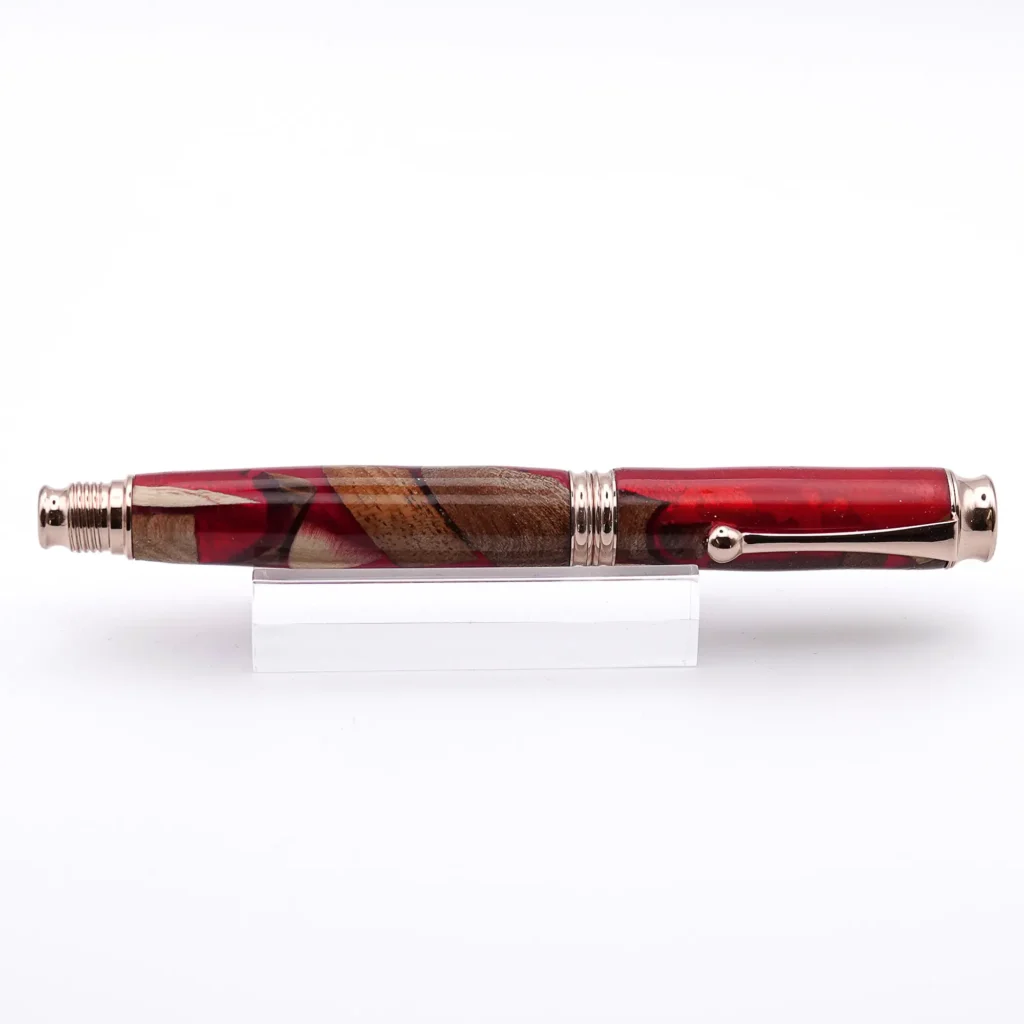 Red Scrap Wood Fountain Pen with Gold Plated Fittings (966)