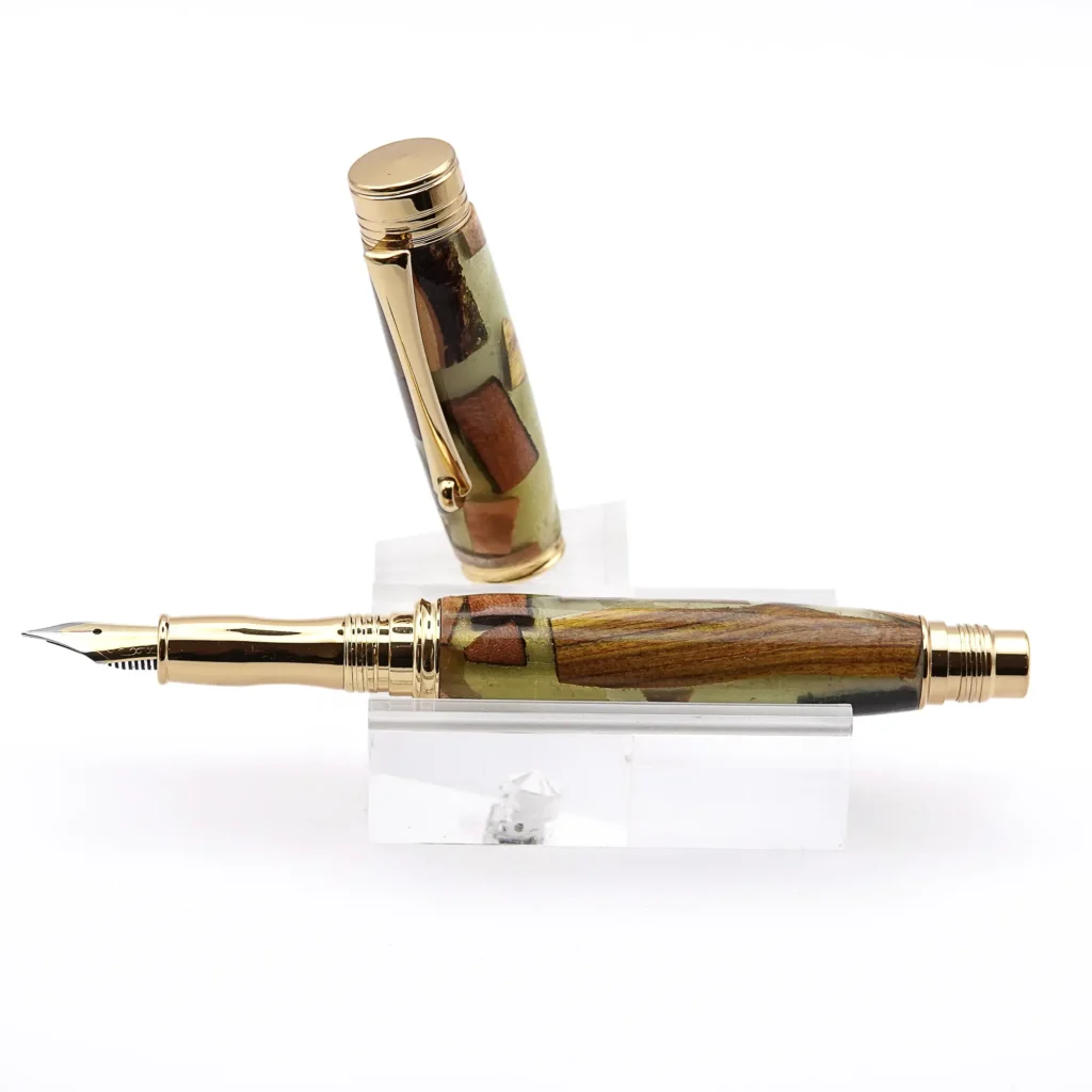 Green Scrap Wood Fountain Pen with Gold Plated Fittings (968)