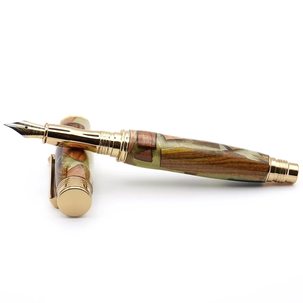 Green Scrap Wood Fountain Pen with Gold Plated Fittings (968)