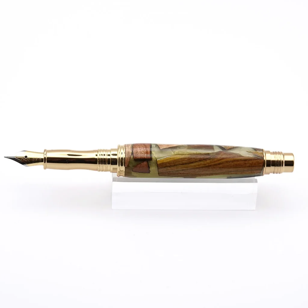 Green Scrap Wood Fountain Pen with Gold Plated Fittings (968)