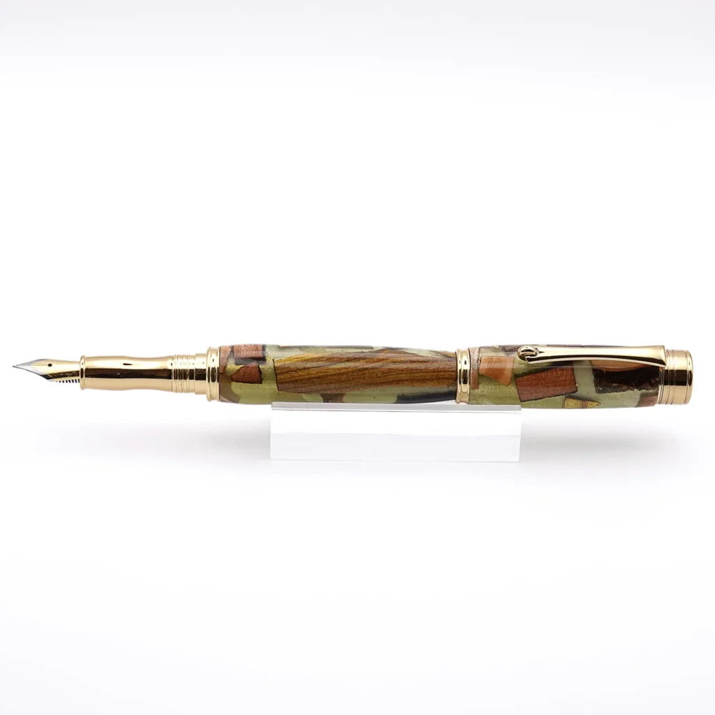 Green Scrap Wood Fountain Pen with Gold Plated Fittings (968)