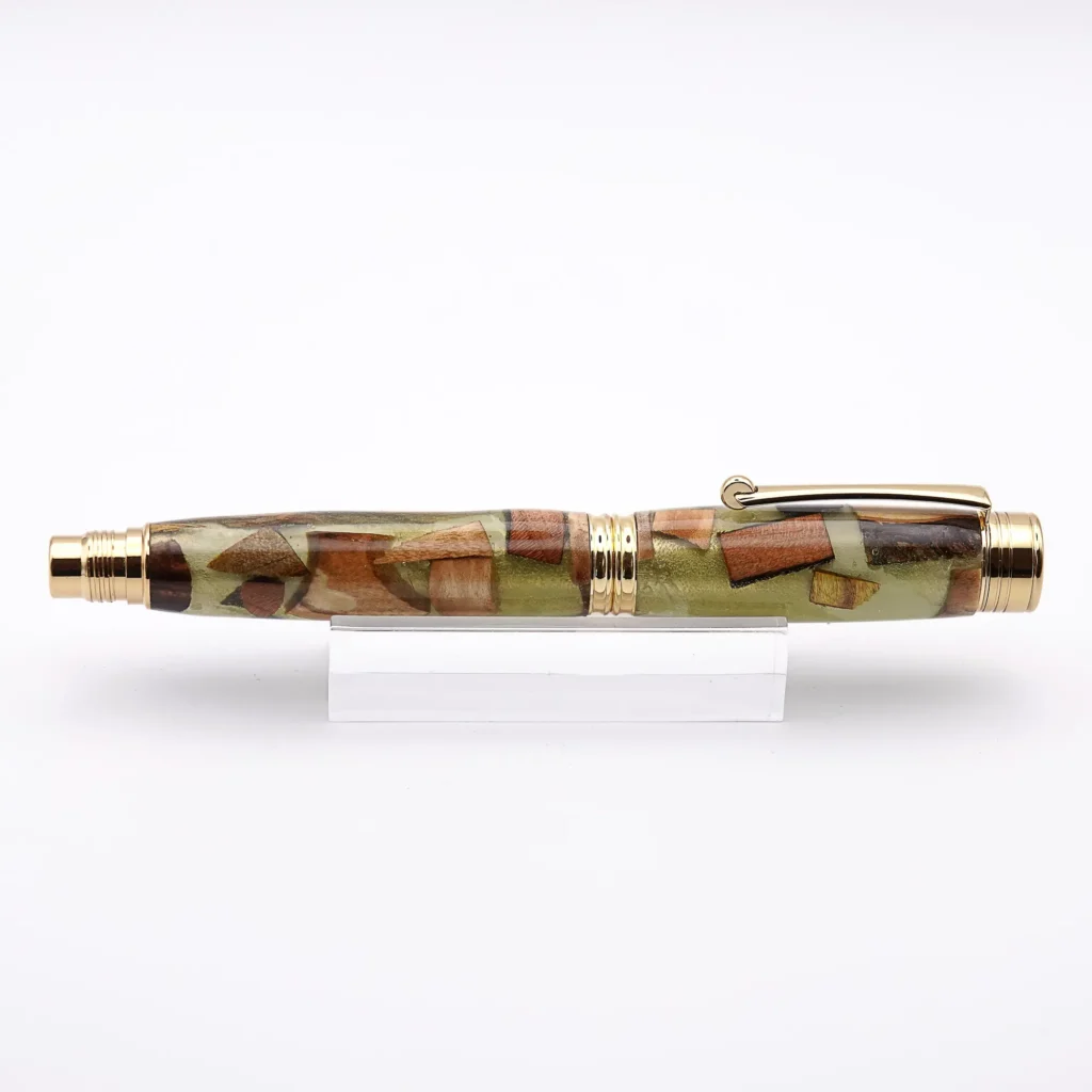 Green Scrap Wood Fountain Pen with Gold Plated Fittings (968)