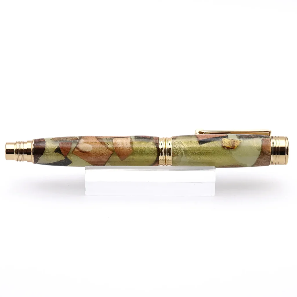 Green Scrap Wood Fountain Pen with Gold Plated Fittings (968)