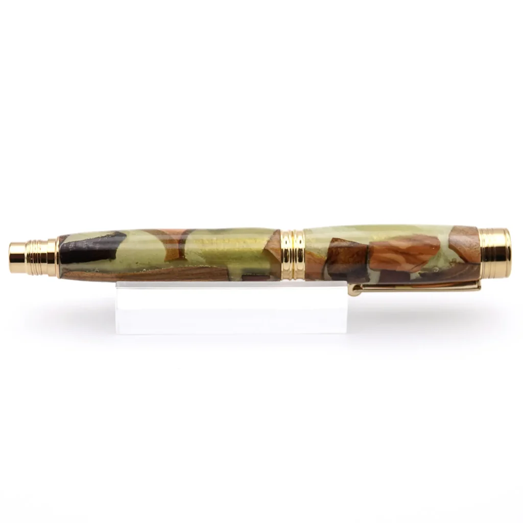 Green Scrap Wood Fountain Pen with Gold Plated Fittings (968)