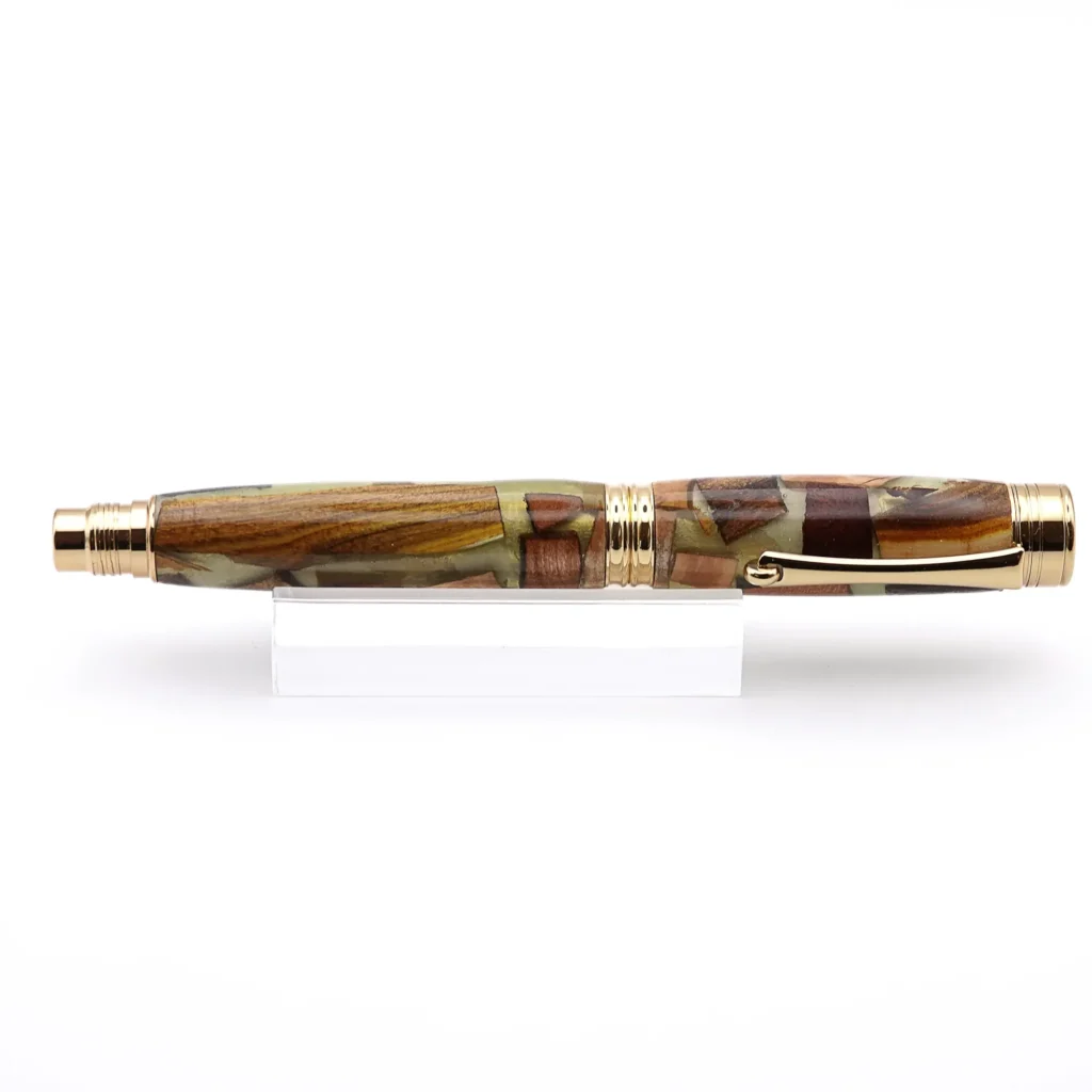 Green Scrap Wood Fountain Pen with Gold Plated Fittings (968)