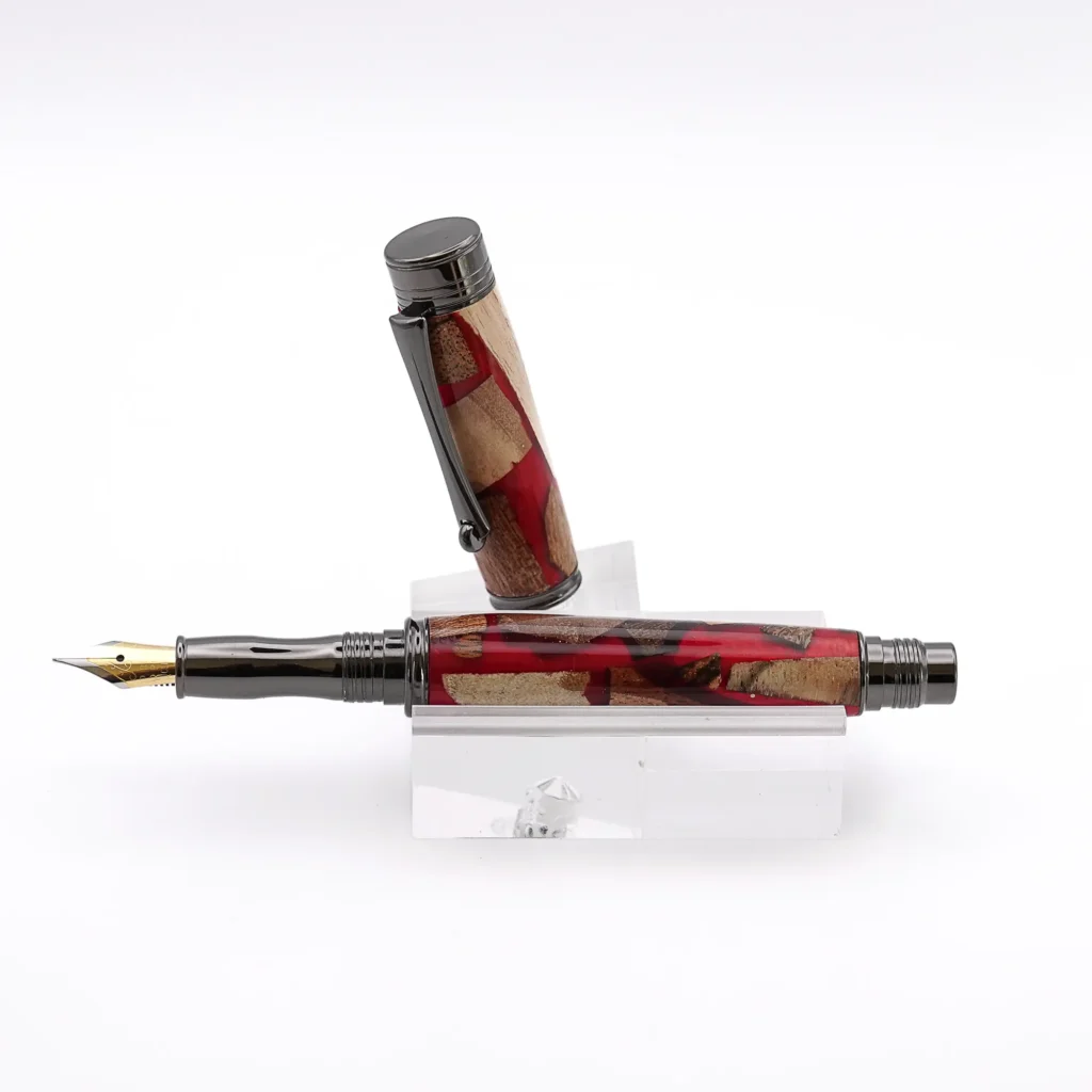 Red "Scrap Wood" Fountain Pen with Gun Metal Fittings (969)