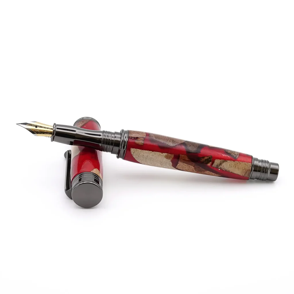 Red "Scrap Wood" Fountain Pen with Gun Metal Fittings (969)
