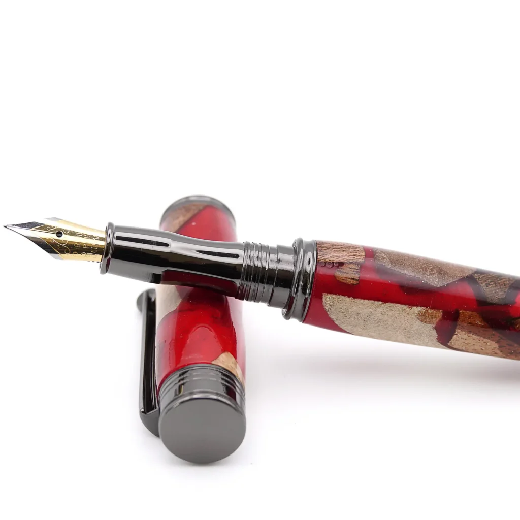 Red "Scrap Wood" Fountain Pen with Gun Metal Fittings (969)