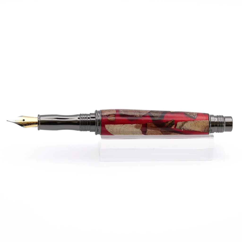 Red "Scrap Wood" Fountain Pen with Gun Metal Fittings (969)