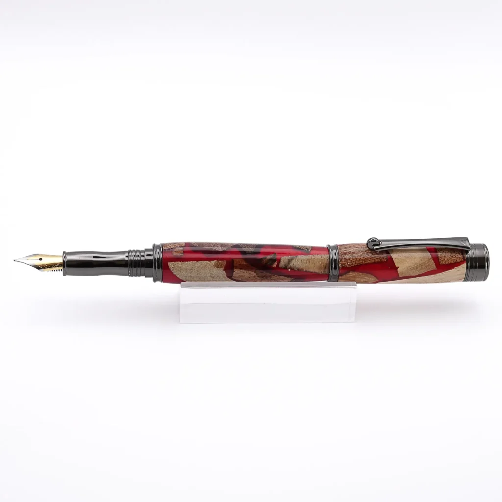 Red "Scrap Wood" Fountain Pen with Gun Metal Fittings (969)