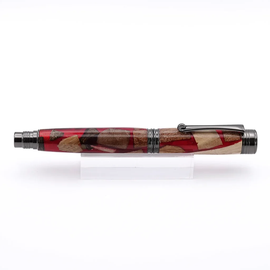 Red "Scrap Wood" Fountain Pen with Gun Metal Fittings (969)