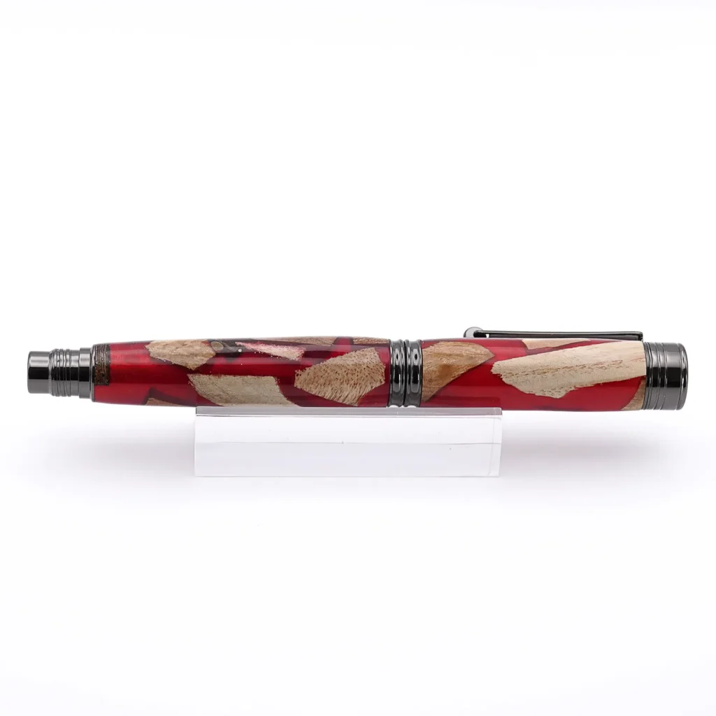Red "Scrap Wood" Fountain Pen with Gun Metal Fittings (969)