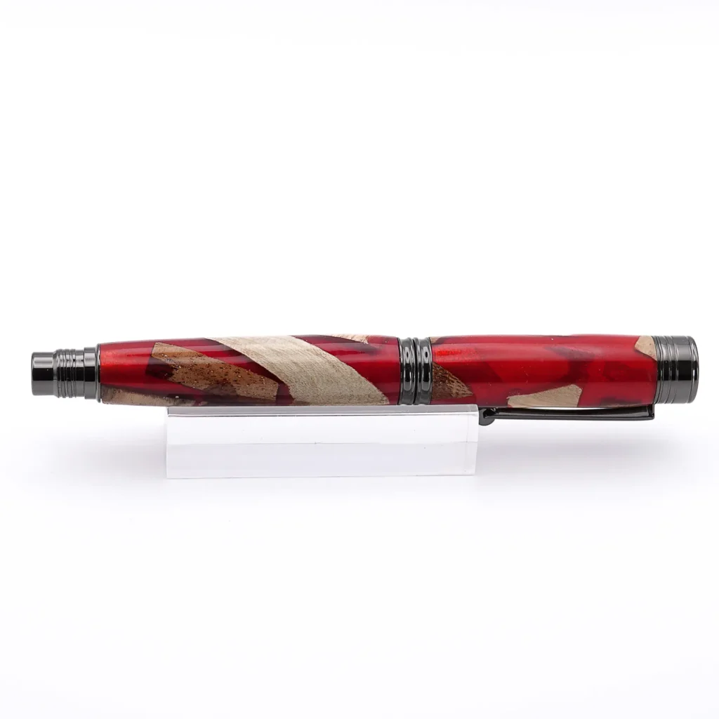 Red "Scrap Wood" Fountain Pen with Gun Metal Fittings (969)