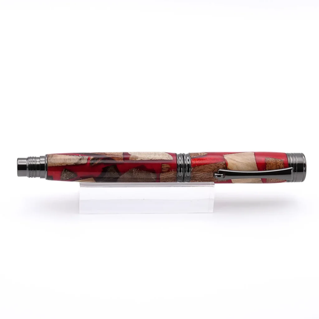 Red "Scrap Wood" Fountain Pen with Gun Metal Fittings (969)