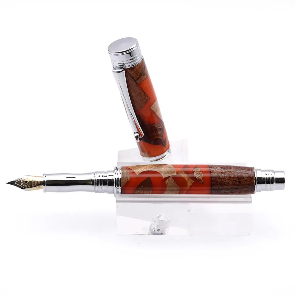Orange Scrap Wood Fountain Pen with Chrome Plated Fittings (970)