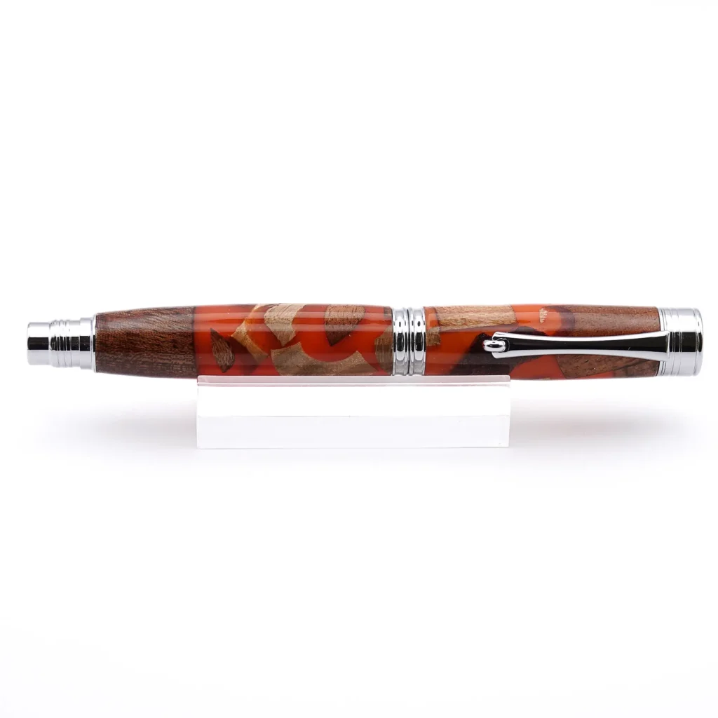 Orange Scrap Wood Fountain Pen with Chrome Plated Fittings (970)