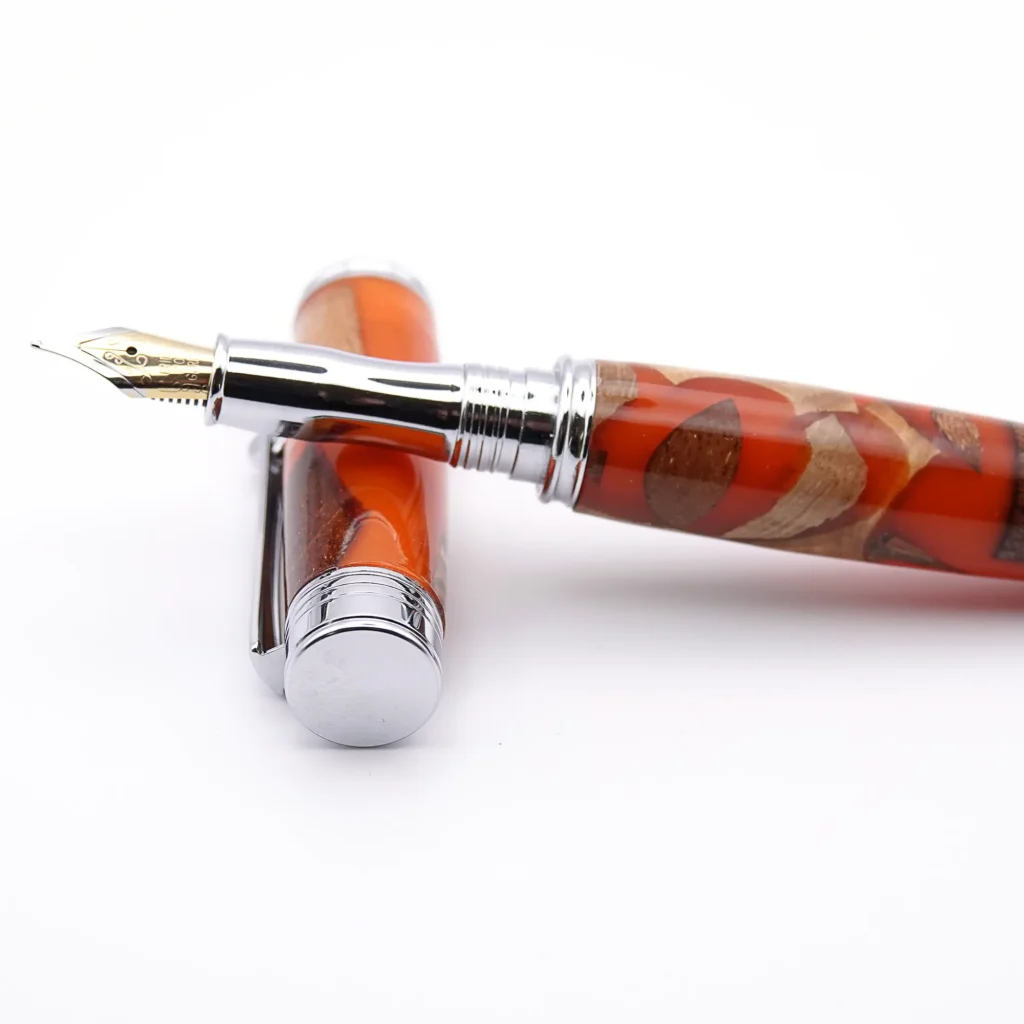Orange Scrap Wood Fountain Pen with Chrome Plated Fittings (970)