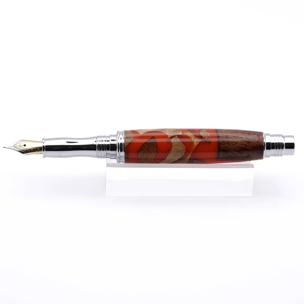 Orange Scrap Wood Fountain Pen with Chrome Plated Fittings (970)
