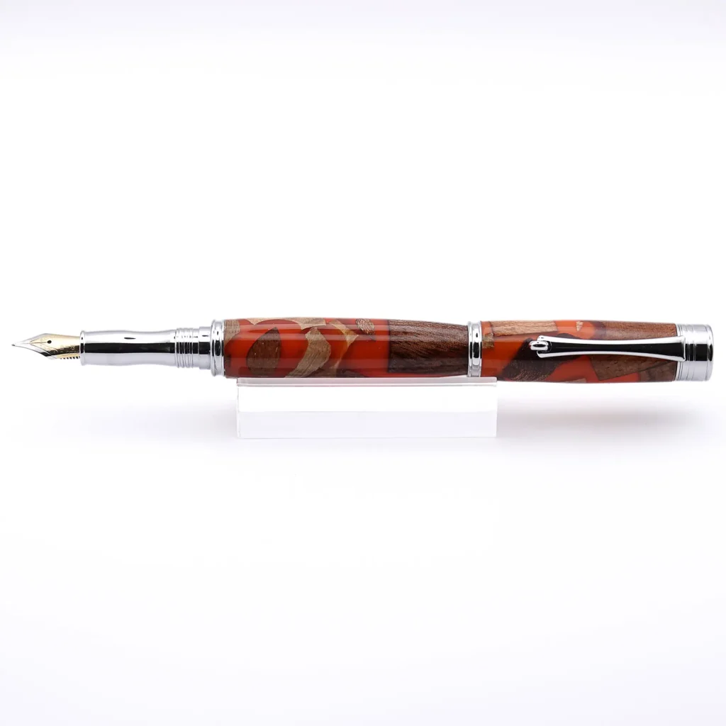 Orange Scrap Wood Fountain Pen with Chrome Plated Fittings (970)