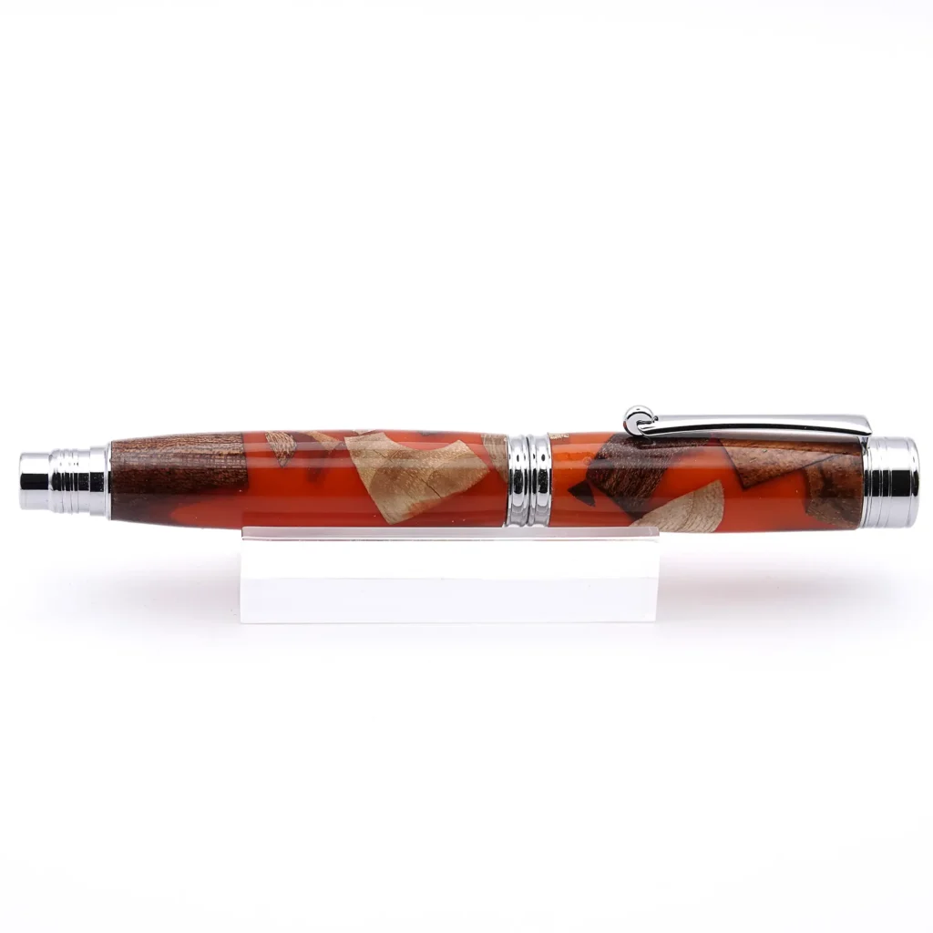 Orange Scrap Wood Fountain Pen with Chrome Plated Fittings (970)