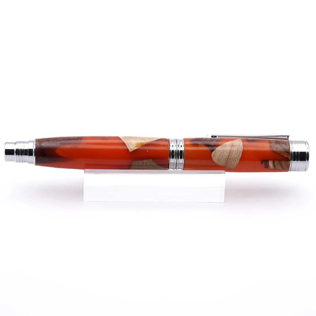 Orange Scrap Wood Fountain Pen with Chrome Plated Fittings (970)