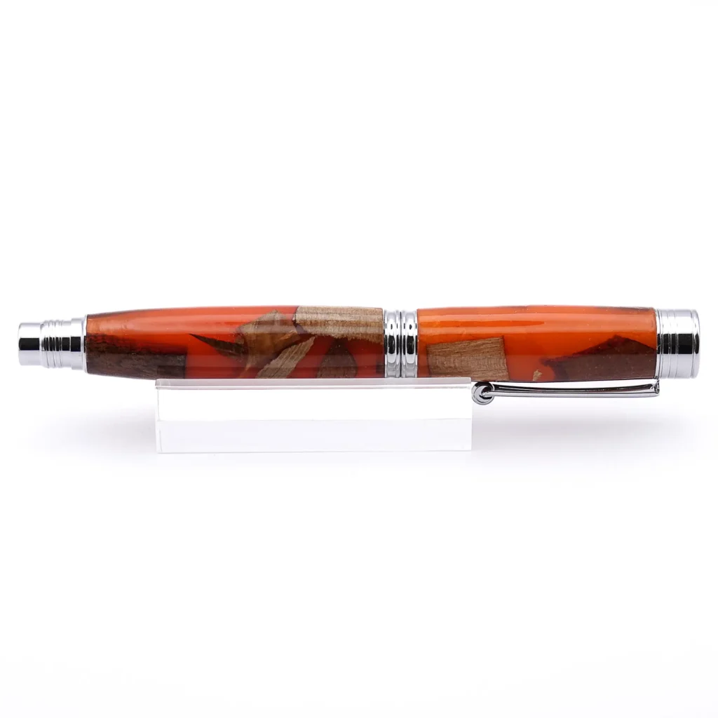 Orange Scrap Wood Fountain Pen with Chrome Plated Fittings (970)
