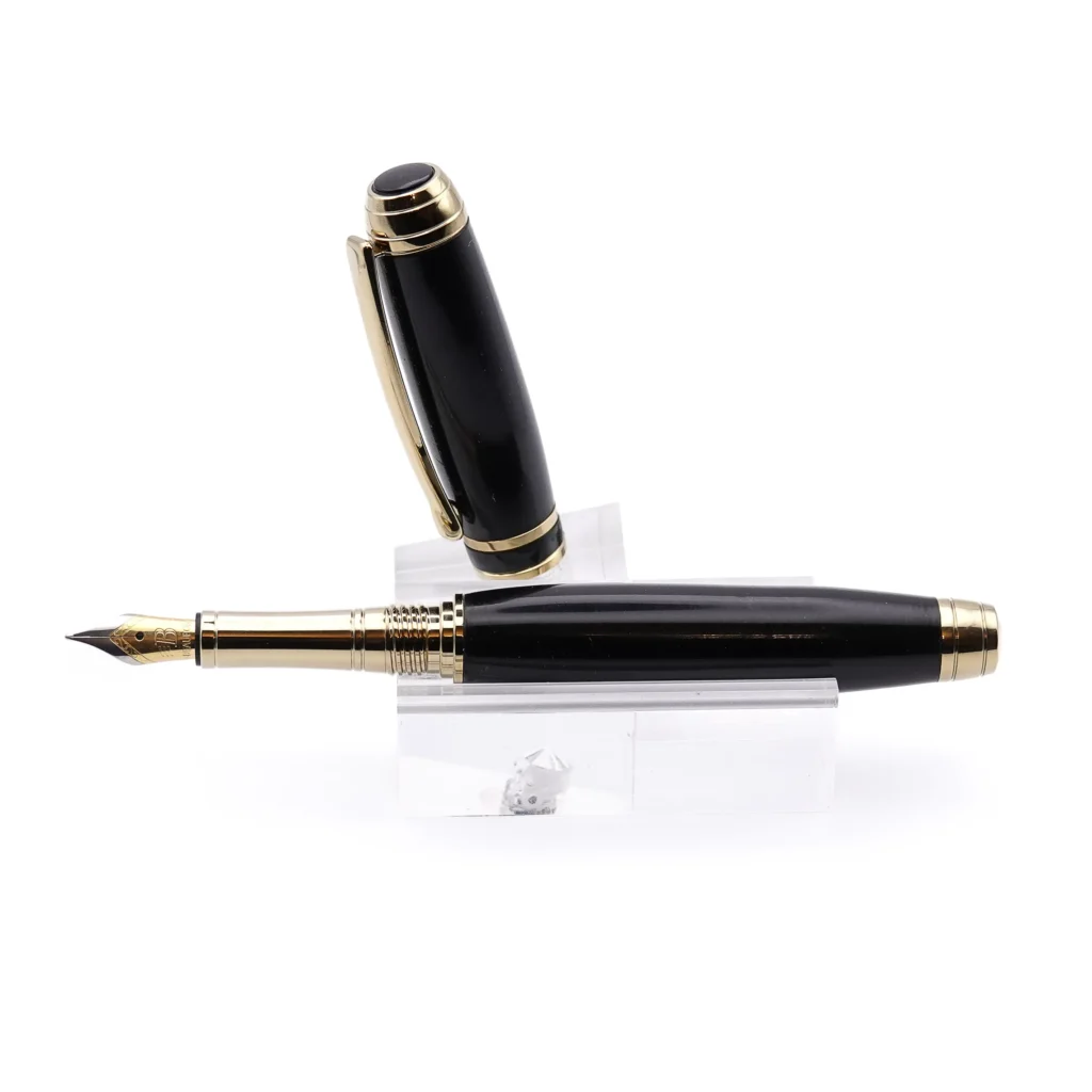 Black Resin Luxury Fountain Pen with Titanium Gold and Black Chrome Fittings (1000)