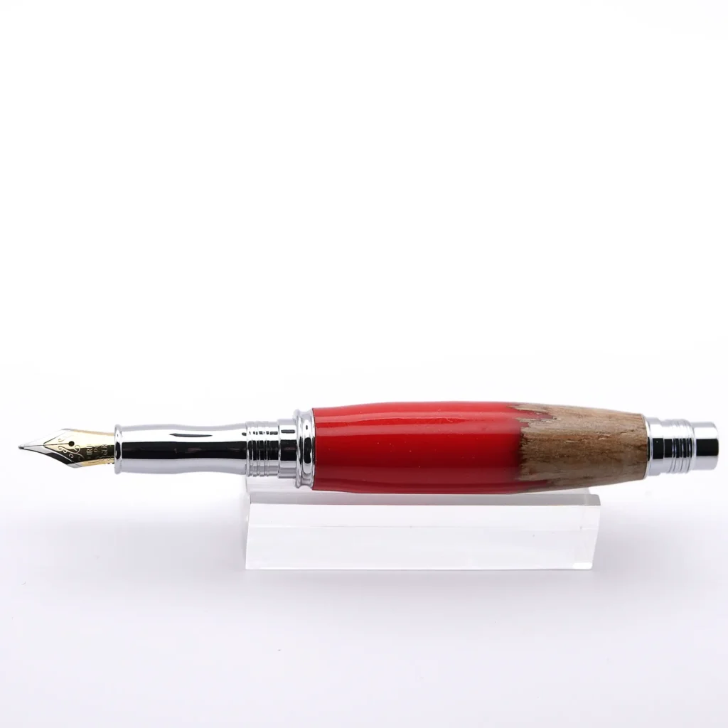 Oak and Red Fountain Pen with Chrome Plated Fittings (1055)